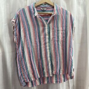 Orvis Striped Linen Blend Button‎ Down Shirt Women's M/M Pastel Coastal grandma